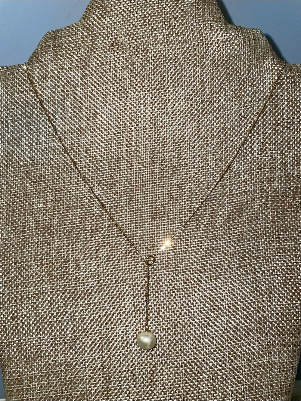 Classic 14k Gold Pearl Adjustable Slide Lasso Necklace, Like New